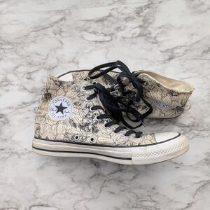 Converse High Top Sneakers - Cream with Black Sketch Floral